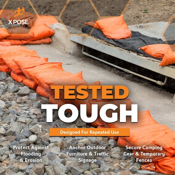 Xpose Safety Woven Polypropylene Sand Bags for Gravel - 14in x 26in 50 lb Limit, Orange, Pallet of 15,000 - SBO-1426-FP15000-X