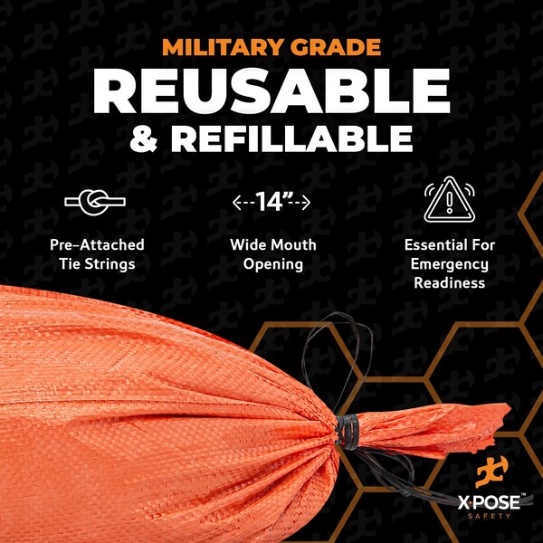 Xpose Safety Woven Polypropylene Sand Bags for Gravel - 14in x 26in 50 lb Limit, Orange, Pallet of 15,000 - SBO-1426-FP15000-X