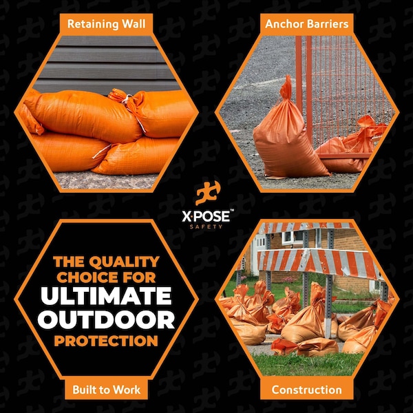 Xpose Safety Woven Polypropylene Sand Bags for Gravel - 14in x 26in 50 lb Limit, Orange, Pallet of 15,000 - SBO-1426-FP15000-X