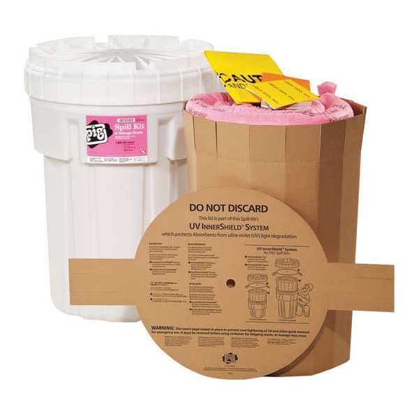 Pig Spill Kit, 21 gal Volume Absorbed per Kit, 30 gal Capacity, Drum, White, 46 - KIT336