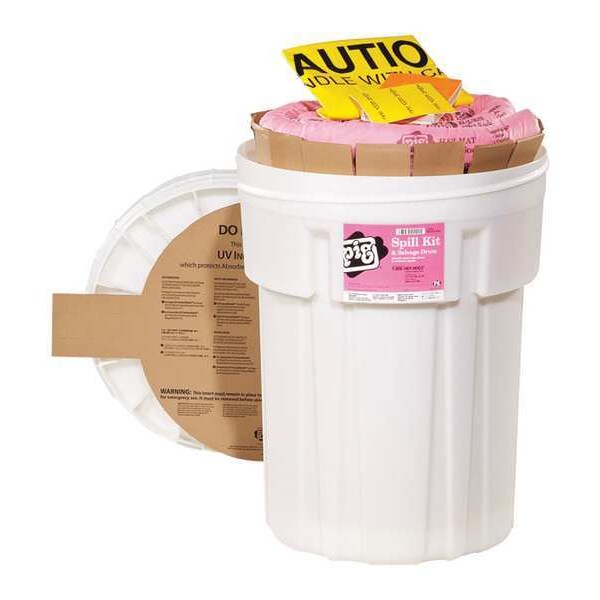 Pig Spill Kit, 21 gal Volume Absorbed per Kit, 30 gal Capacity, Drum, White, 46 - KIT336