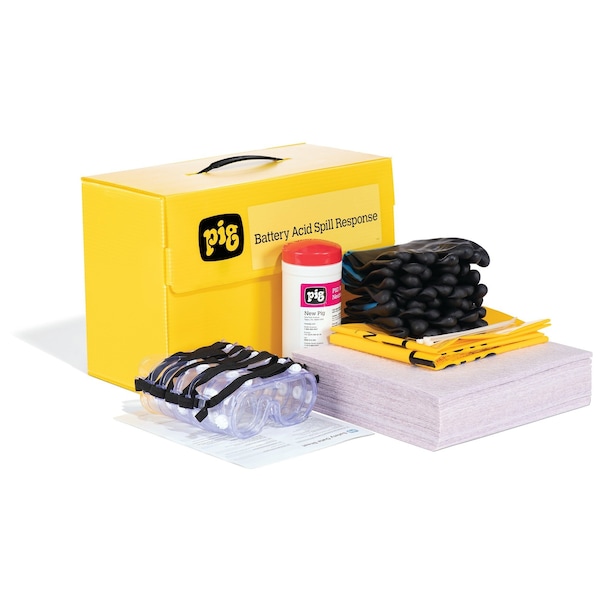 Pig Countertop Battery Acid spill kit, 30 oz Volume Absorbed per Kit, Carrying Case, Black, Yellow - KIT2304