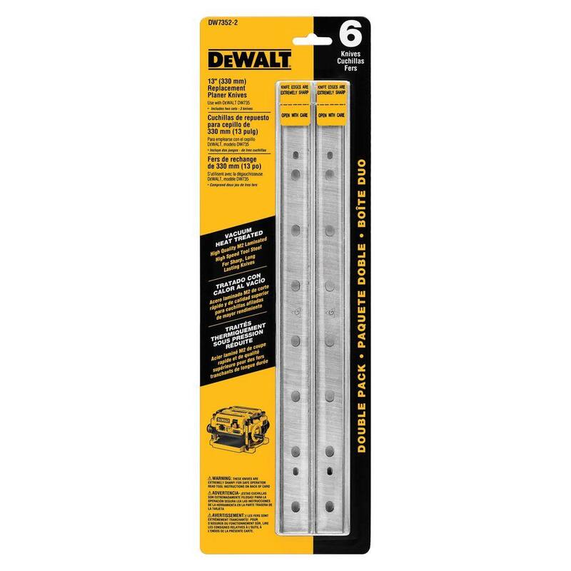 Cuchillas de cepillo de repuesto de doble cara tratadas térmicamente de 13 pulgadas (paquete de 2) - DW7352-2
