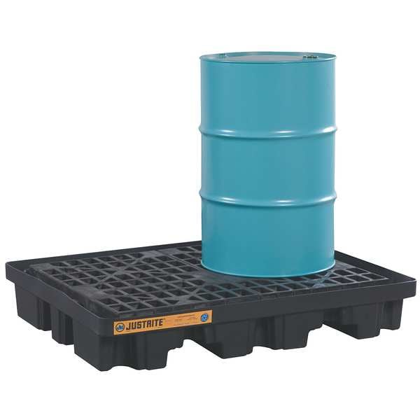Justrite Spill Pallet, 67 gal Spill Capacity, 2 Drums, 2,500 lb Load Capacity, Recycled Polyethylene - 28672