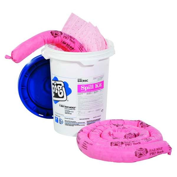 Pig Spill Kit, 4 gal Volume Absorbed per Kit, 6 1/2 gal Capacity, Bucket, White, 16 - 64CRSC
