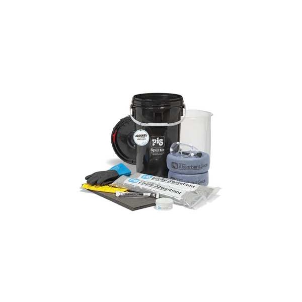 Pig Spill Kit, 3 gal Volume Absorbed per Kit, 6 1/2 gal Capacity, Bucket, Black, 25 - KIT630