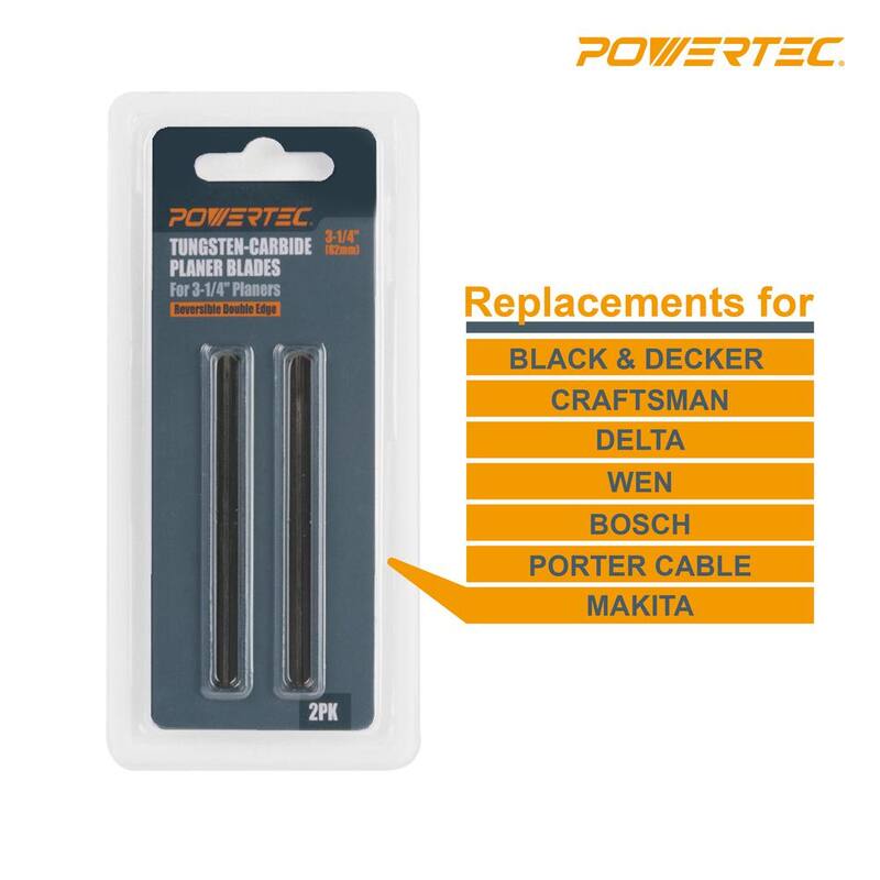 POWERTEC 3-1/4 in. Cuchillas de cepillo portátil de carburo de tungsteno para repuesto para Bosch, DeWalt, Makita, Porter Cable, Ryobi (paquete de 6) - 12841-P3
