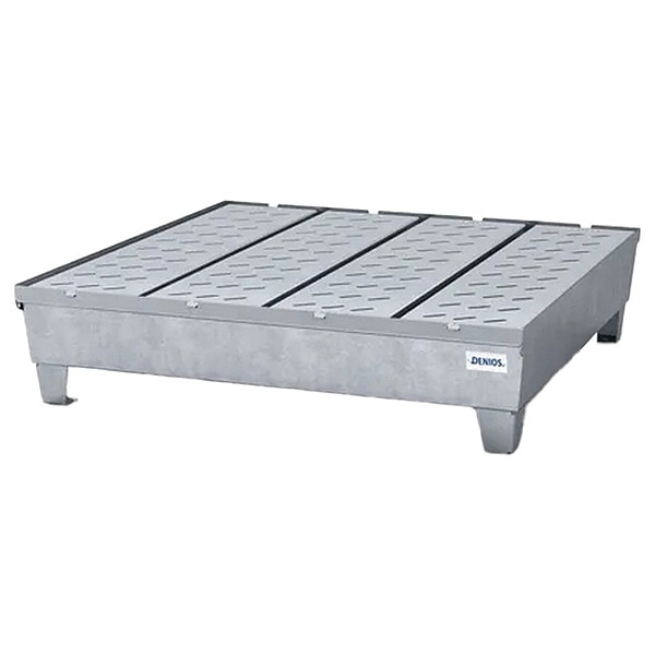 Denios Spill Pallet, 66 gal Spill Capacity, 4 Drums, 2,400 lb Load Capacity, Galvanized Steel - K19-1103