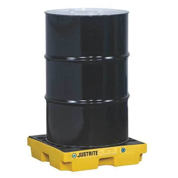 Justrite Drum Spill Containment Pallet, 1 Drum, 1, 12 gal Spill Capacity, 1 Drums, 1,250 lb Load Capacity - 28652