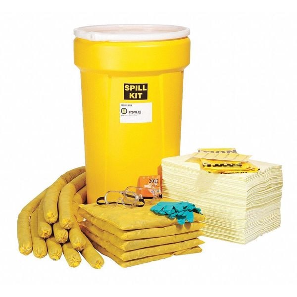 Spilltech Spill Kit, 49 gal Volume Absorbed per Kit, 55 gal Capacity, Drum, Yellow, 144 - SPKHZ-55