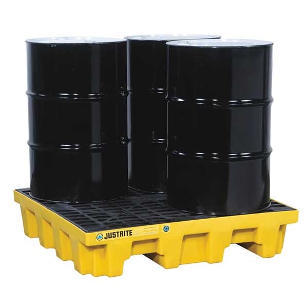 Justrite Spill Pallet, 73 gal Spill Capacity, 4 Drums, 5,000 lb Load Capacity, Recycled Polyethylene - 28634