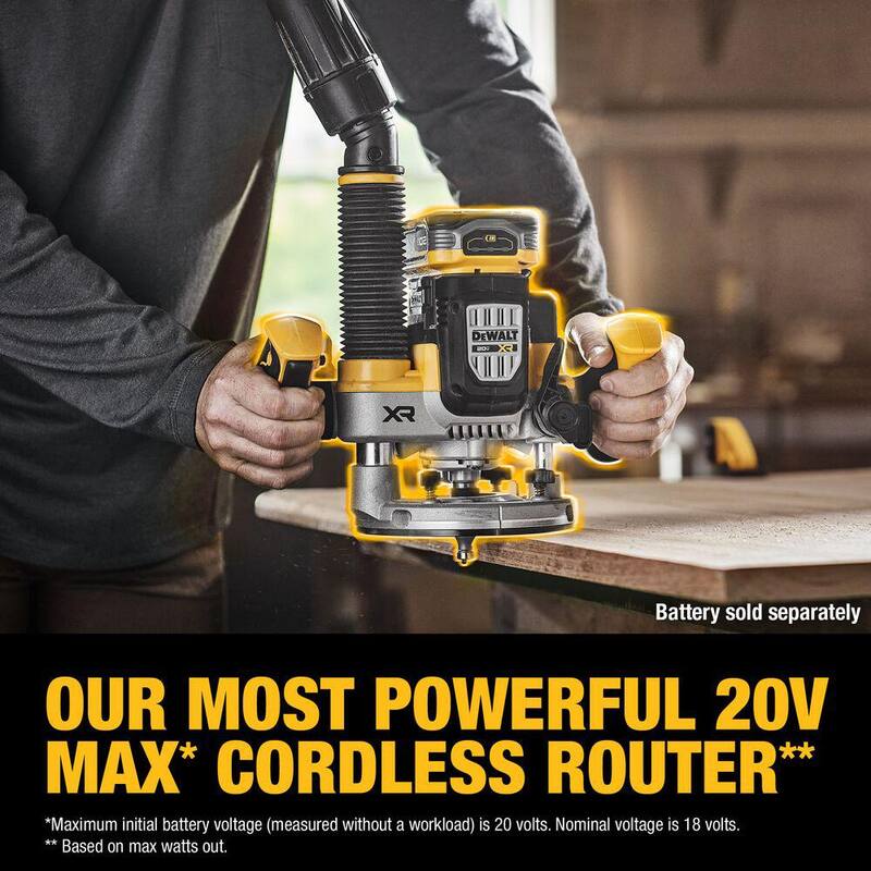 Enrutador de inmersión inalámbrico sin escobillas DEWALT 20V MAX XR 2-1/4 Peak HP (Herramienta solamente) - DCW620B