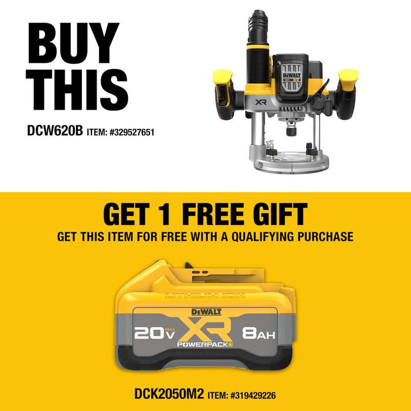 Enrutador de inmersión inalámbrico sin escobillas DEWALT 20V MAX XR 2-1/4 Peak HP (Herramienta solamente) - DCW620B