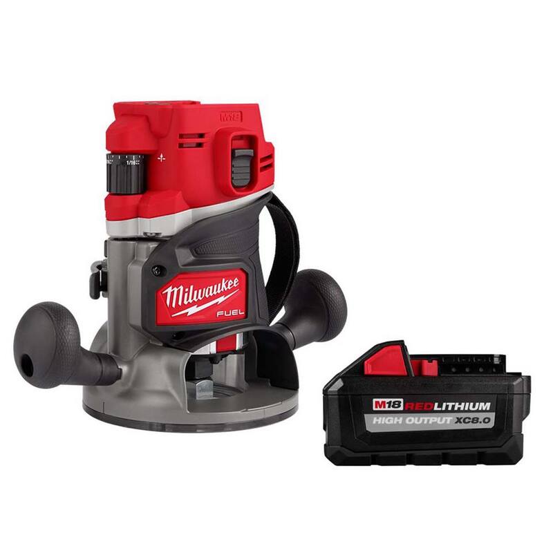 Enrutador inalámbrico de 1/2 pulgadas sin escobillas Milwaukee M18 FUEL 18V de ion de litio con batería de alto rendimiento XC 8.0 Ah - 2838-20-48-11-1880