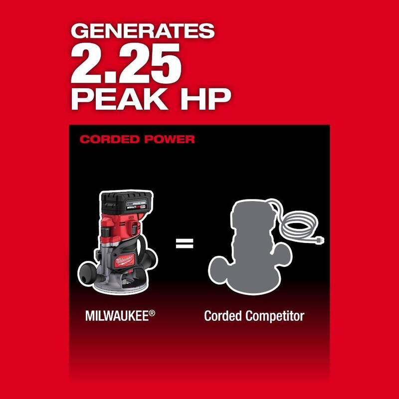 Enrutador inalámbrico de 1/2 pulgadas sin escobillas Milwaukee M18 FUEL 18V de ion de litio con batería de alto rendimiento XC 8.0 Ah - 2838-20-48-11-1880