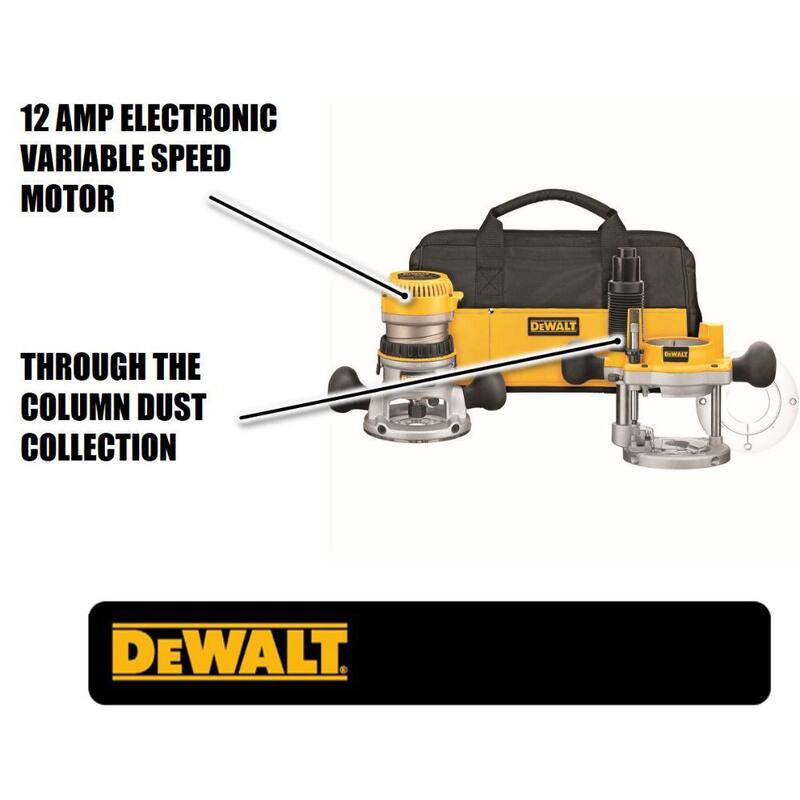 Kit de enrutador con base fija y de inmersión DEWALT de 12 amperes y 2-1/4 caballos de fuerza - DW618PKB