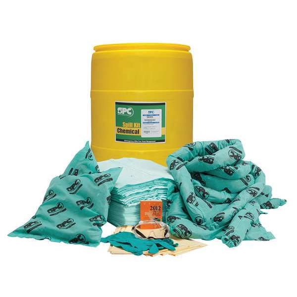 Brady Spill Kit, 37 gal Volume Absorbed per Kit, 55 gal Capacity, Drum, Yellow - SKH-55
