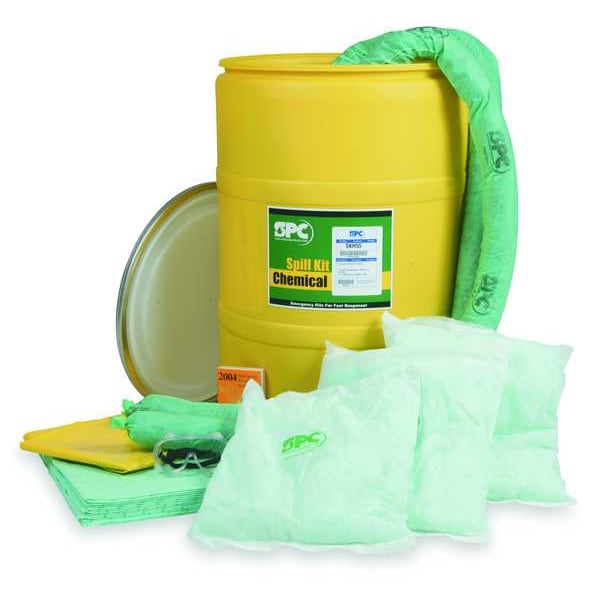 Brady Spill Kit, 37 gal Volume Absorbed per Kit, 55 gal Capacity, Drum, Yellow - SKH-55