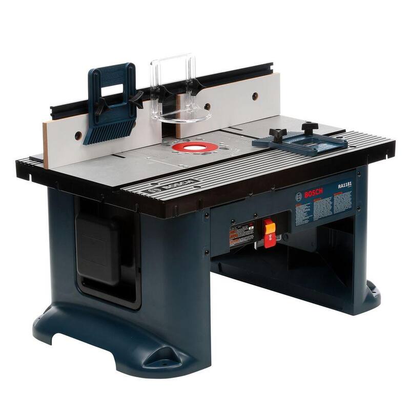 Kit de enrutador de base fija y sumergible de velocidad variable de 12 amperios y 2-1/4 HP de Bosch con bono de mesa de enrutador de banco con cable de 15 amperios - 1617EVSPKRA1181