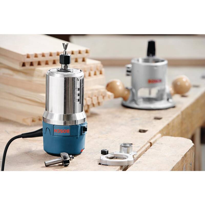 Kit de enrutador de base fija y sumergible de velocidad variable de 12 amperios y 2-1/4 HP de Bosch con bono de mesa de enrutador de banco con cable de 15 amperios - 1617EVSPKRA1181