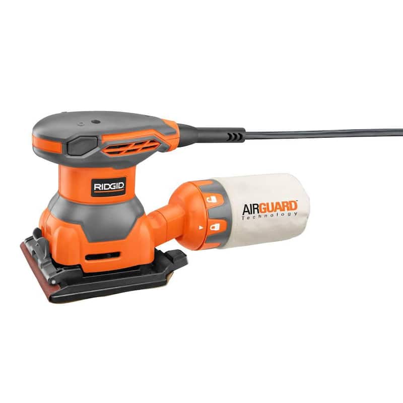 Enrutador de recorte de base fija con cable de 5.5 amperios RIDGID y lijadora de lámina de 1/4 con cable de 2.4 amperios - R24011