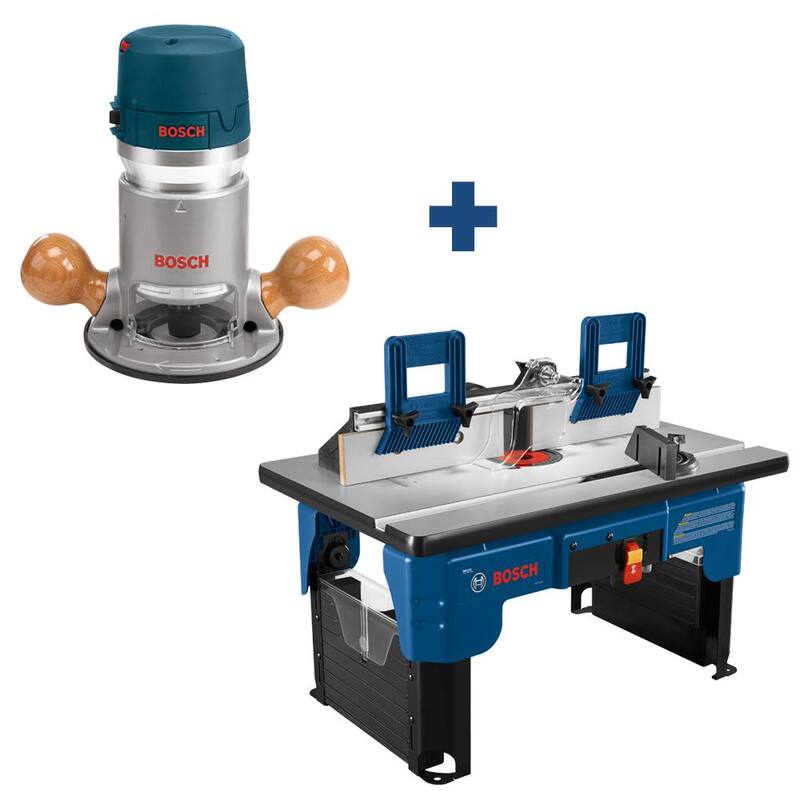 Enrutador Bosch de 12 amperios y 2-1/4 HP con mesa fija de enrutador de bonificación - 1617EVS+RA1141