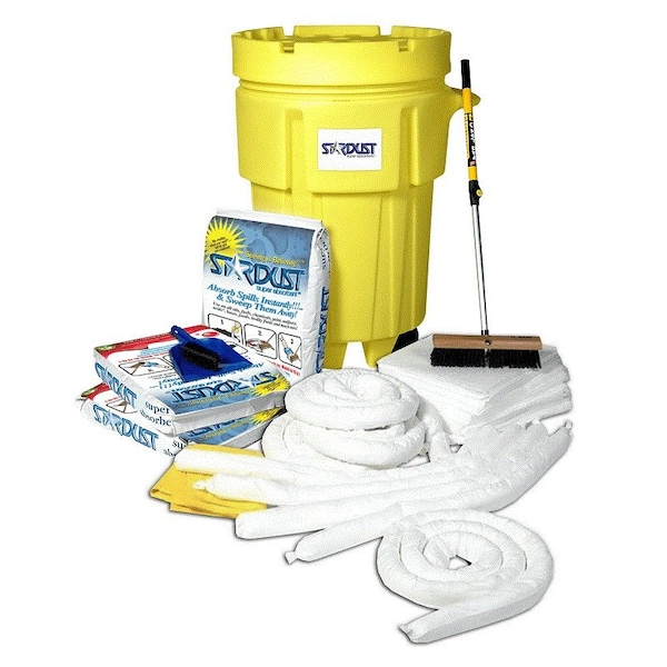 Stardust Spill Products Wheeled Spill Kit, 48 gal Volume Absorbed per Kit, 95 gal Capacity, Drum, Yellow, 75 - D950P