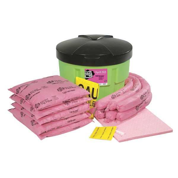 Pig Spill Kit, 11 gal Volume Absorbed per Kit, 20 gal Capacity, Drum, Green, 30 - KIT312