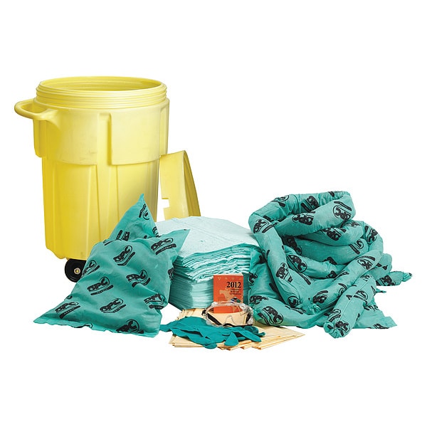 Brady Spill Kit, 38 gal Volume Absorbed per Kit, 55 gal Capacity, Drum, Yellow, 70 - SKH-55-LW