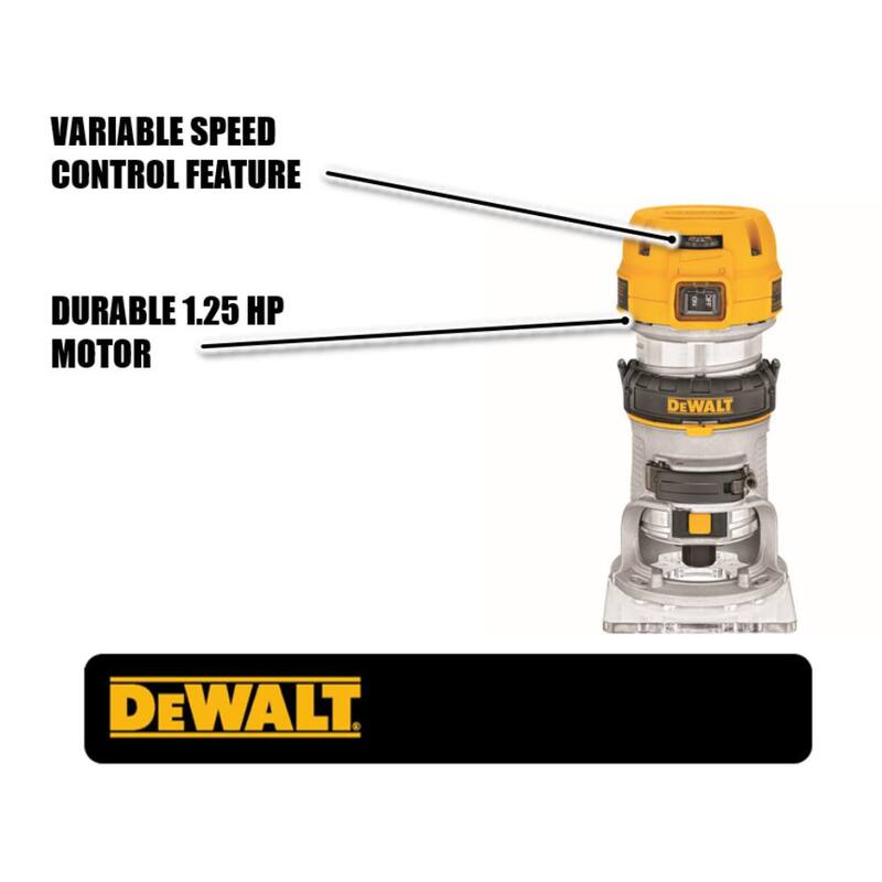 Enrutador compacto DEWALT de 7 amperios con cable y 1-1/4 hp de torque máximo de velocidad variable con luces LED - DWP611