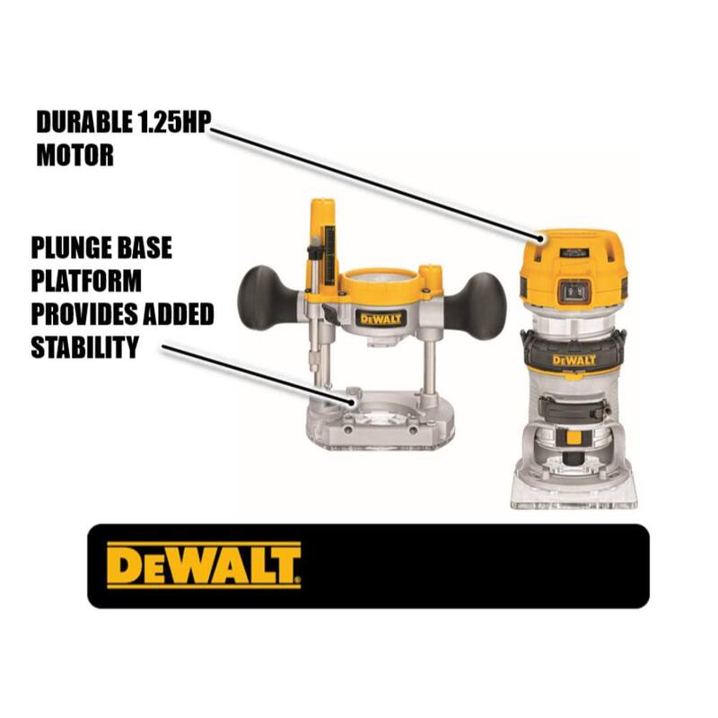 Enrutador Compacto DEWALT de 7 amperes con cable de 1-1/4 caballos de fuerza con base de inmersión y bolsa - DWP611PK