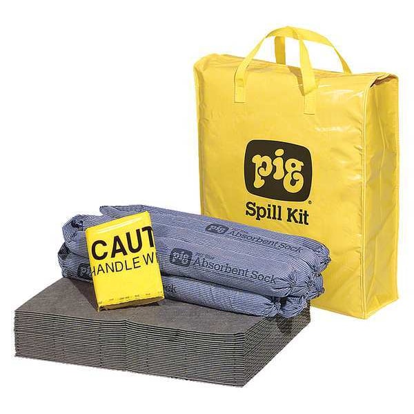 Pig Spill Kit, 9 gal Volume Absorbed per Kit, Not Applicable Capacity, Bag, Yellow, 39 - KIT220