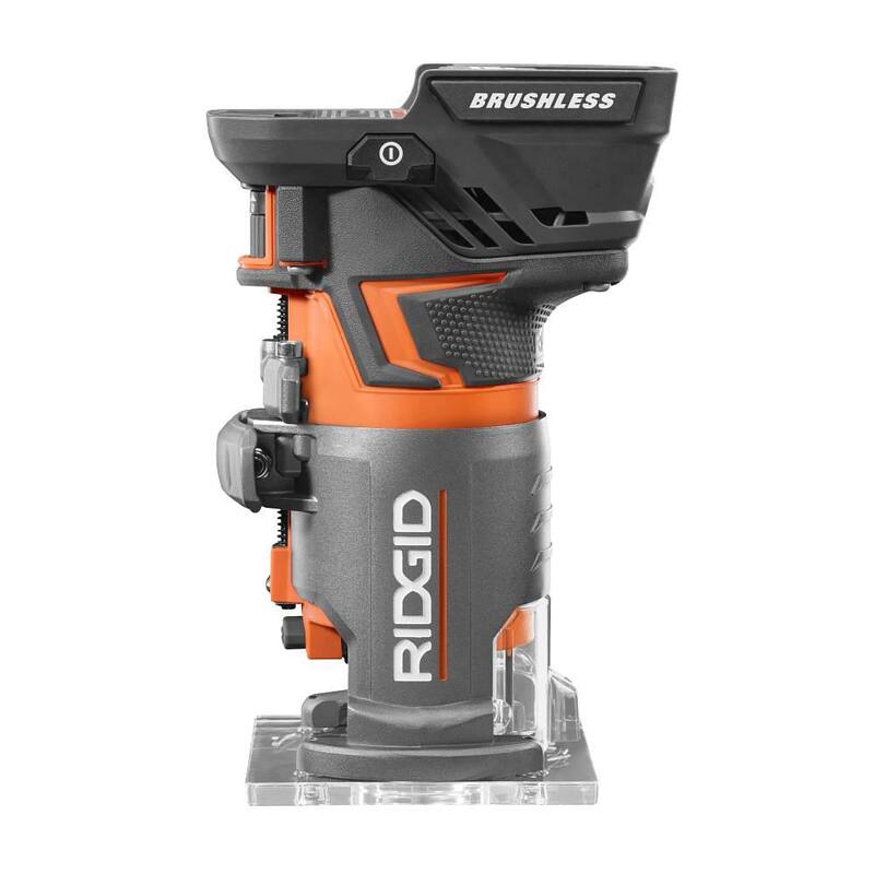 Enrutador compacto inalámbrico RIDGID 18V OCTANE Brushless con base fija, con broca de 1/4 pulgadas, bases redondas y cuadradas y llave para porta brocas - R860443B