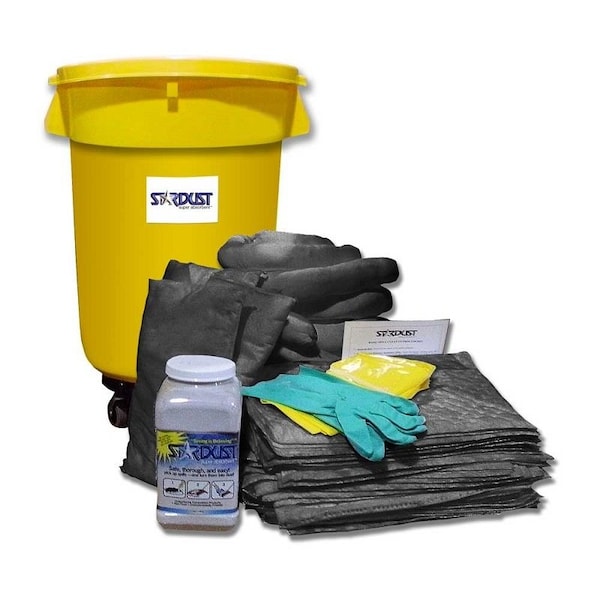 Stardust Spill Products Wheeled Spill Kit, 20 gal Volume Absorbed per Kit, 32 gal Capacity, Drum, Yellow, 60 - D932UW