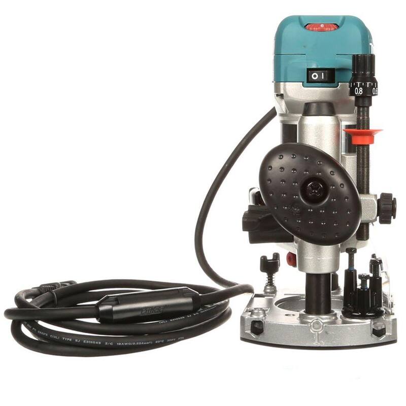 Enrutador compacto con cable de velocidad variable de 6.5 amperios y 1-1/4 HP de Makita con 3 bases (Base de inmersión, Base de inclinación y Base de compensación) - RT0701CX3
