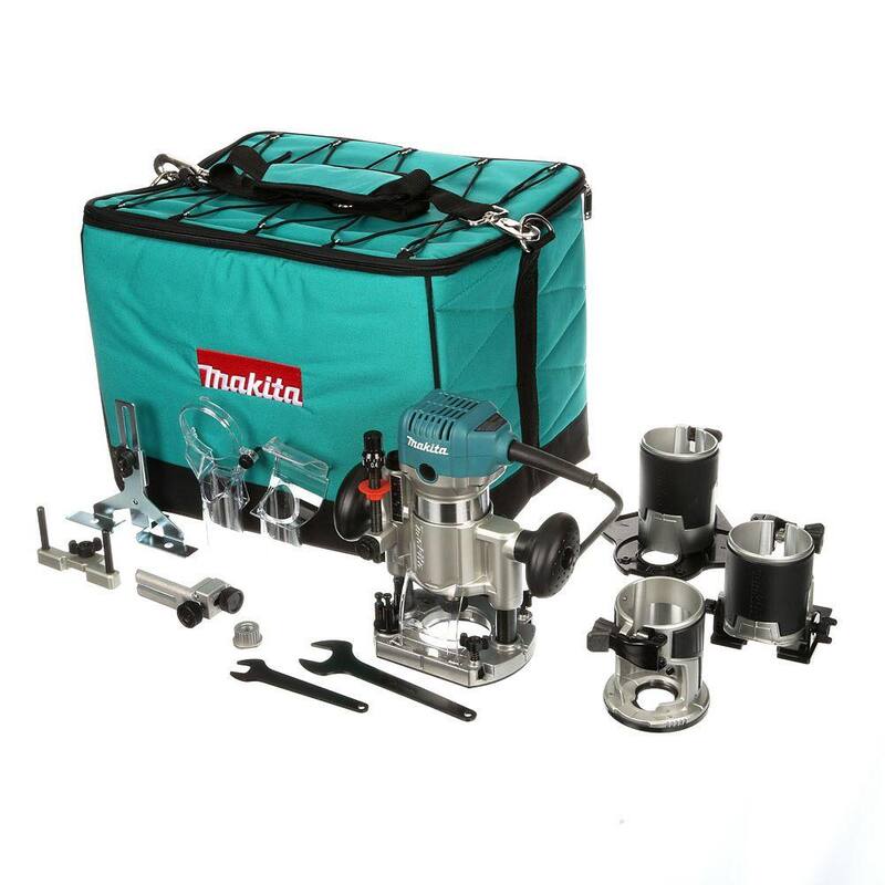 Enrutador compacto con cable de velocidad variable de 6.5 amperios y 1-1/4 HP de Makita con 3 bases (Base de inmersión, Base de inclinación y Base de compensación) - RT0701CX3