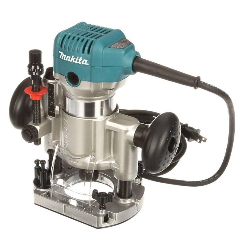 Enrutador compacto con cable de velocidad variable de 6.5 amperios y 1-1/4 HP de Makita con 3 bases (Base de inmersión, Base de inclinación y Base de compensación) - RT0701CX3