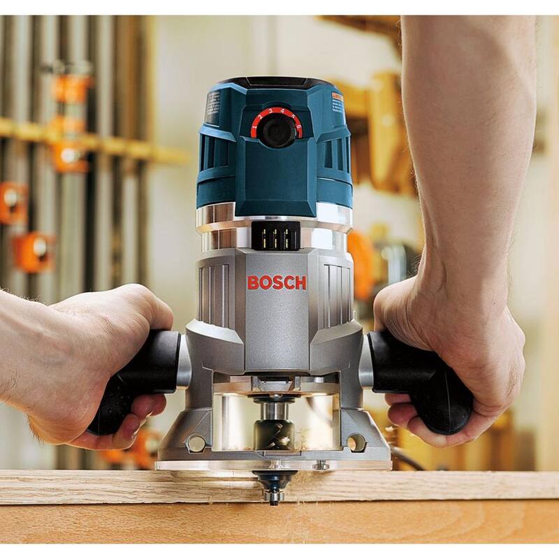 Bosch 15 Amperios 3-1/2 pulgadas 2.3 HP Enrutador de base fija eléctrico con cable y kit de control de velocidad variable con gatillo - MRF23EVS.