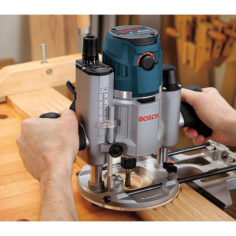 Bosch 15 Amperios 3-1/2 pulgadas 2.3 HP Enrutador de base fija eléctrico con cable y kit de control de velocidad variable con gatillo - MRF23EVS.