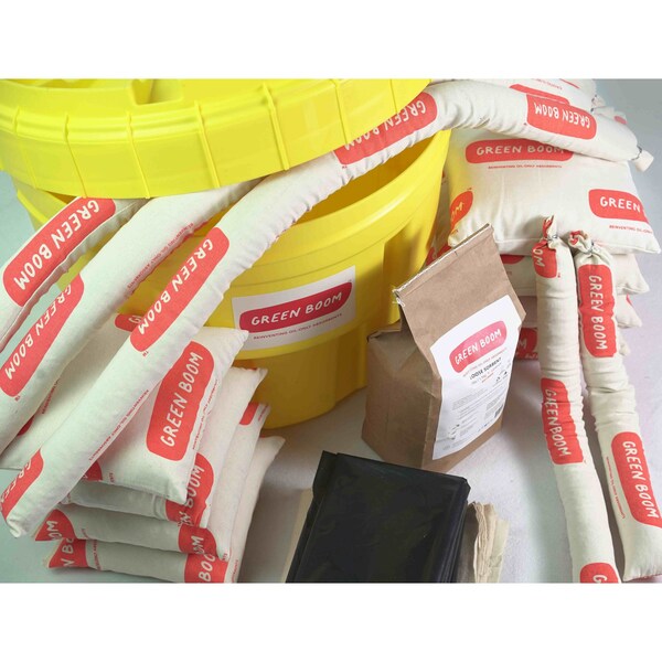Green Boom Spill Kit, 11 gal Volume Absorbed per Kit, 20 gal Capacity, Drum, Beige - SK010M