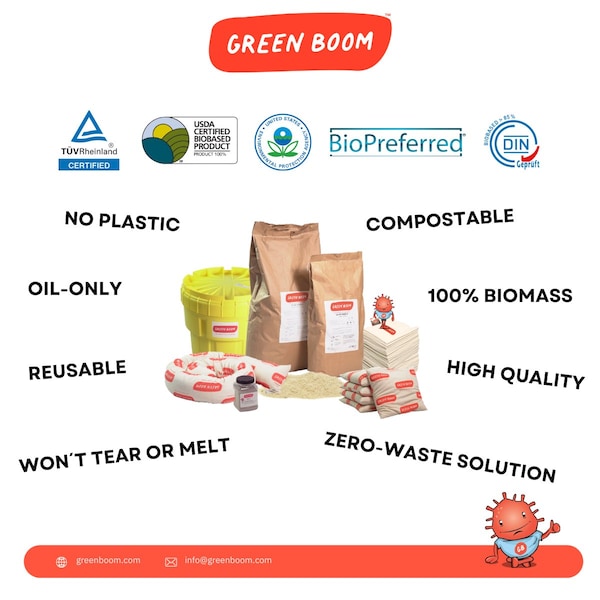 Green Boom Spill Kit, 11 gal Volume Absorbed per Kit, 20 gal Capacity, Drum, Beige - SK010M