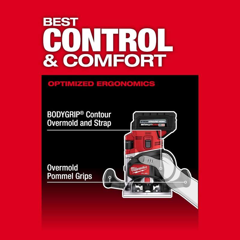 Milwaukee M18 FUEL 18-Volt Lithium-Ion Inalámbrico sin escobillas 1/2 pulgada Router Base de Plunge Kit con Adaptador de Riel de 1/2 pulgada - 2838-21-48-11-2838