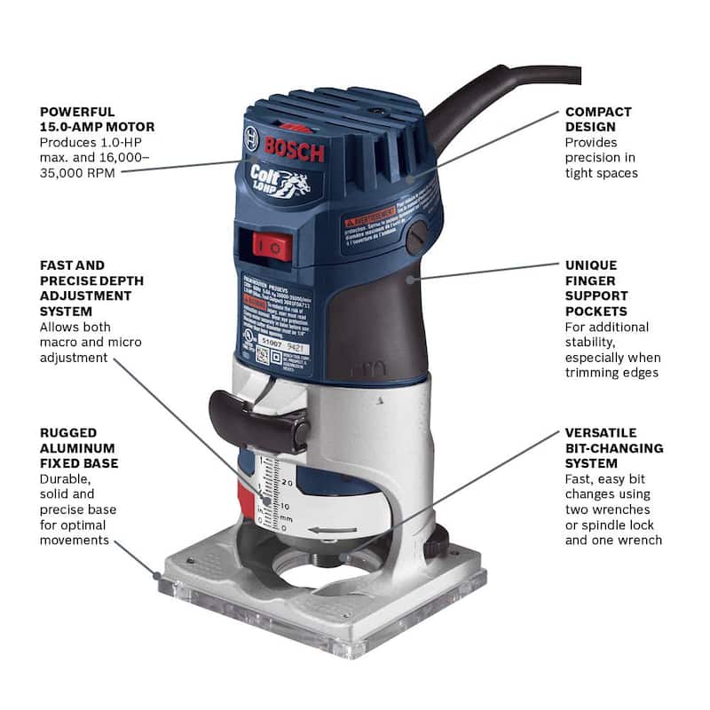 Enrutador de base fija con velocidad variable de 5.6 amperes y 1.0 HP de Bosch de 120 volts - PR20EVS