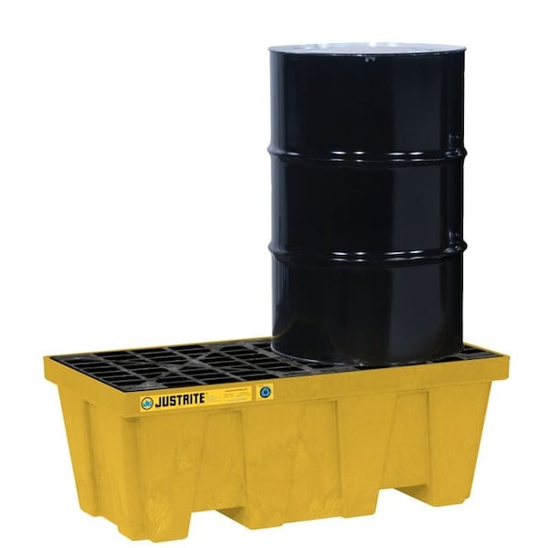 Justrite 2 Drum Plastic Pallet, In-Line, With Drain, Yellow - 28624 - 28624