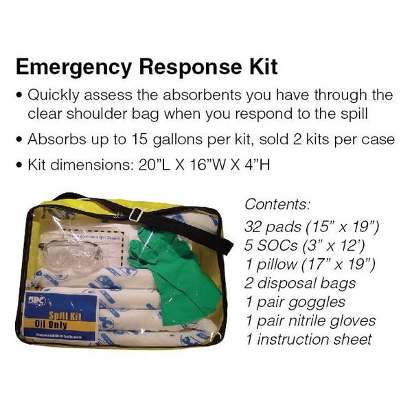 Brady Spill Kit, 15 gal Volume Absorbed per Kit, Bag, Clear/Yellow - SKH-CFB
