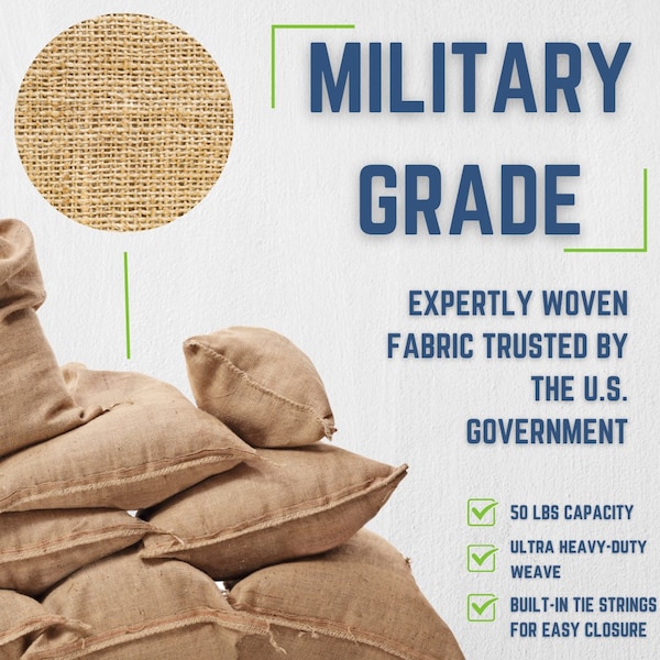 Durasack 14x26 Heavy Duty Burlap Sand Bags with Tie Strings, 10PK - BU-1426-10PK