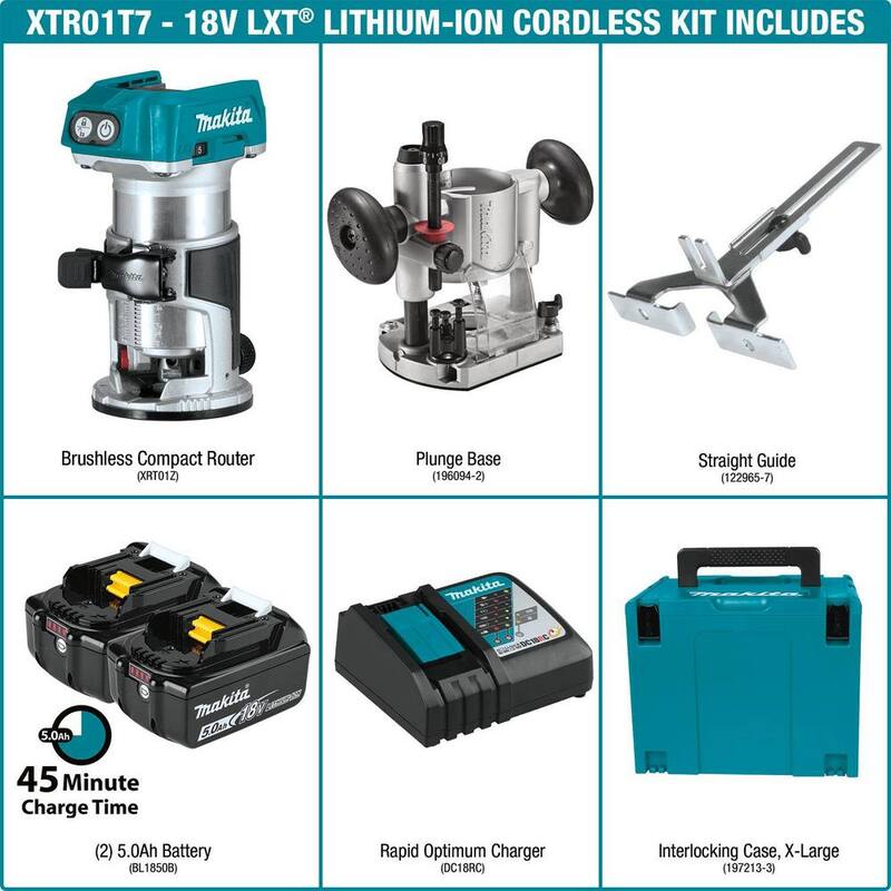 Kit de enrutador compacto inalámbrico sin escobillas de 18V LXT de 5.0 Ah de iones de litio - XTR01T7