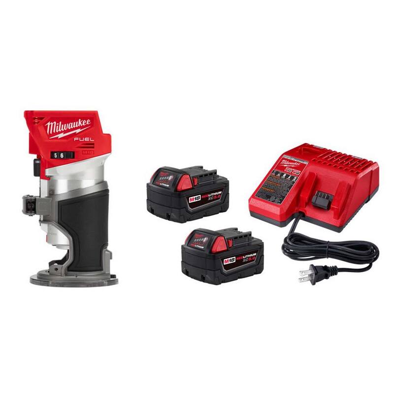 Enrutador compacto inalámbrico sin escobillas Milwaukee M18 FUEL 18V de iones de litio con (2) baterías de 5.0Ah y cargador - 2723-20-48-59-1852B