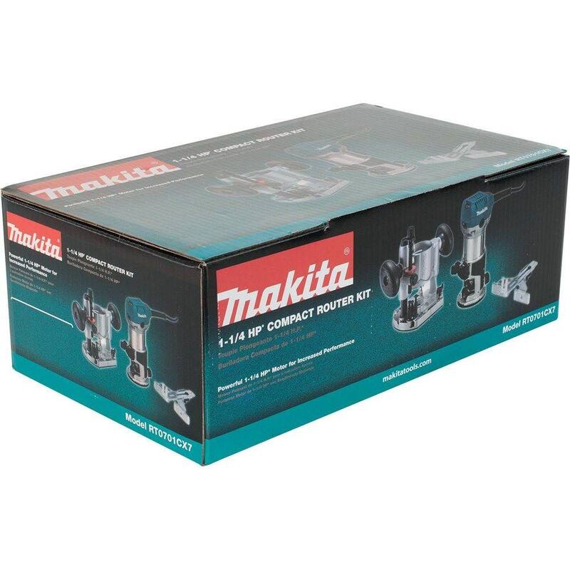 Kit de enrutador compacto con base de inmersión con cable de 6.5 amperios y 1-1/4 HP de velocidad variable de Makita, con casquillo, base, guía recta, (2) llaves - RT0701CX7