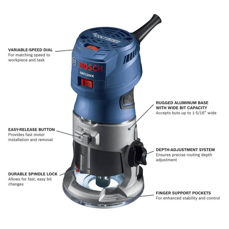 Kit de combo de enrutador de mano Bosch de 1.25 HP con velocidad variable y luces LED - GKF125CEPK